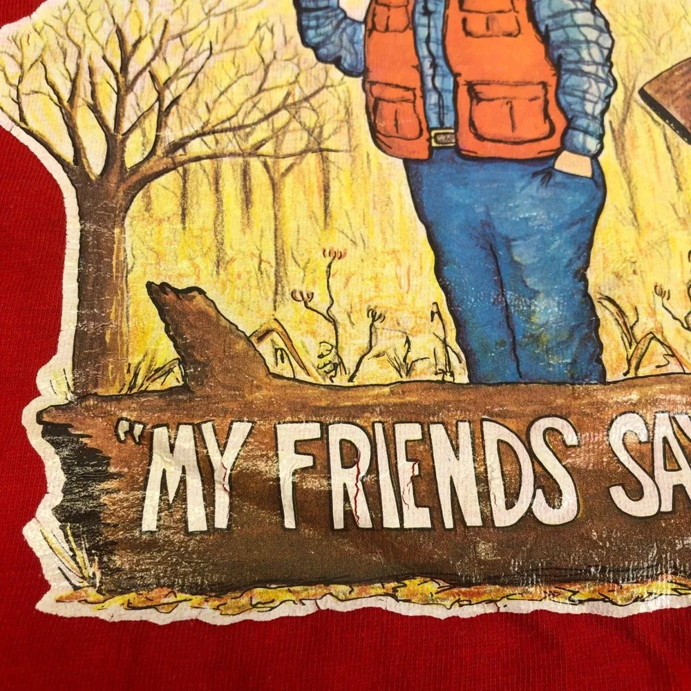 Hanes Beefy-T Hunting Graphic Funny Deer Hunter Red T-Shirt Large Single Stitch - Picture 9 of 12